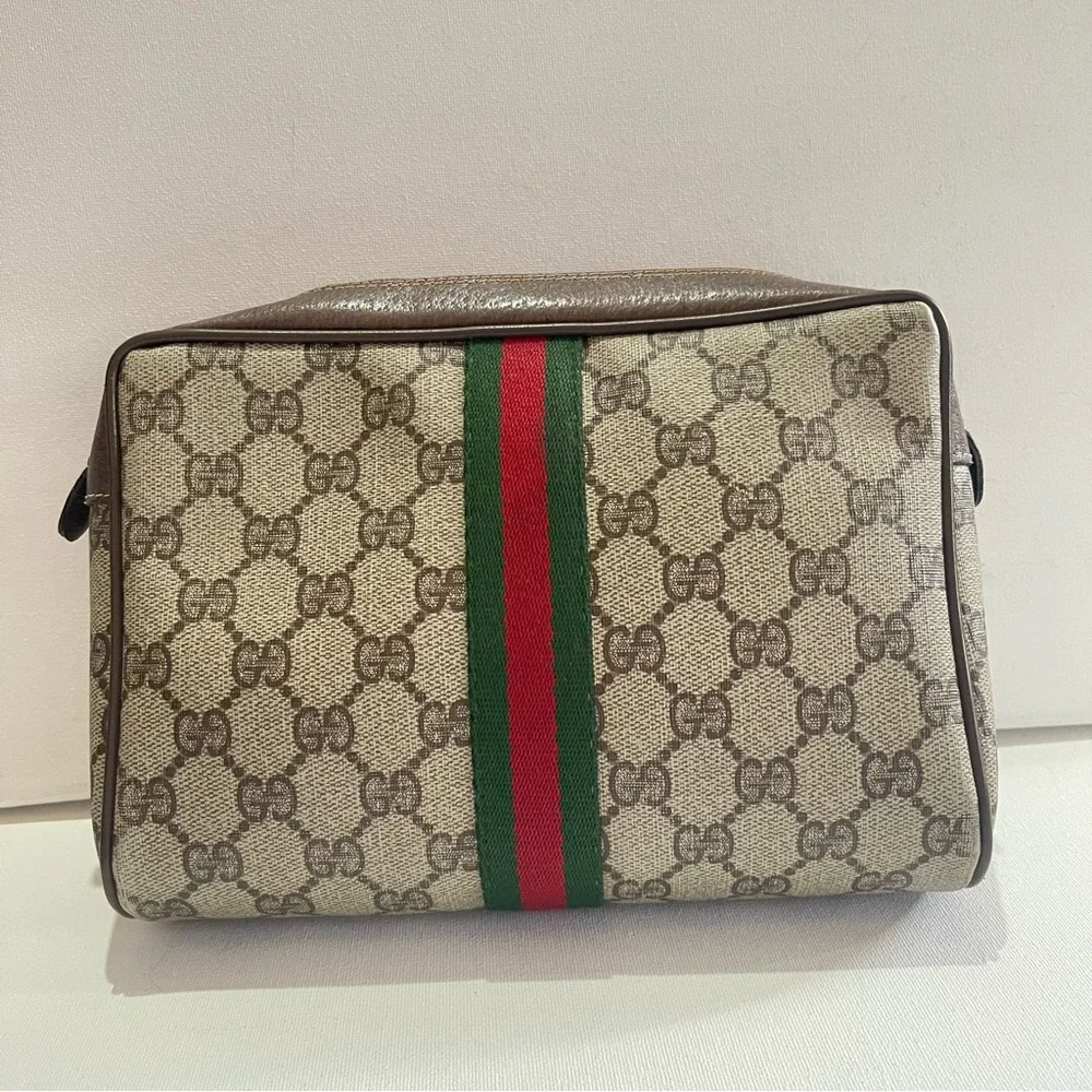 GG Monogram Canvas Pouch Bag with Green Red Stripe - Picture 1 of 8